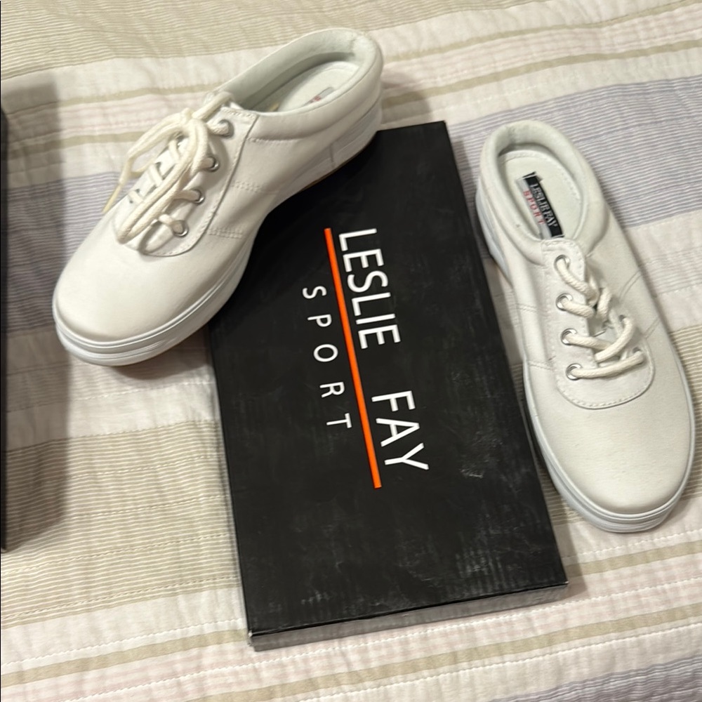 Leslie Fay White Sneakers Modern Casual Style. - brand new-